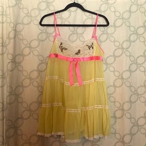 Betsy Johnson Intimates Leopard Butterfly Yellow Chiffon Nighty